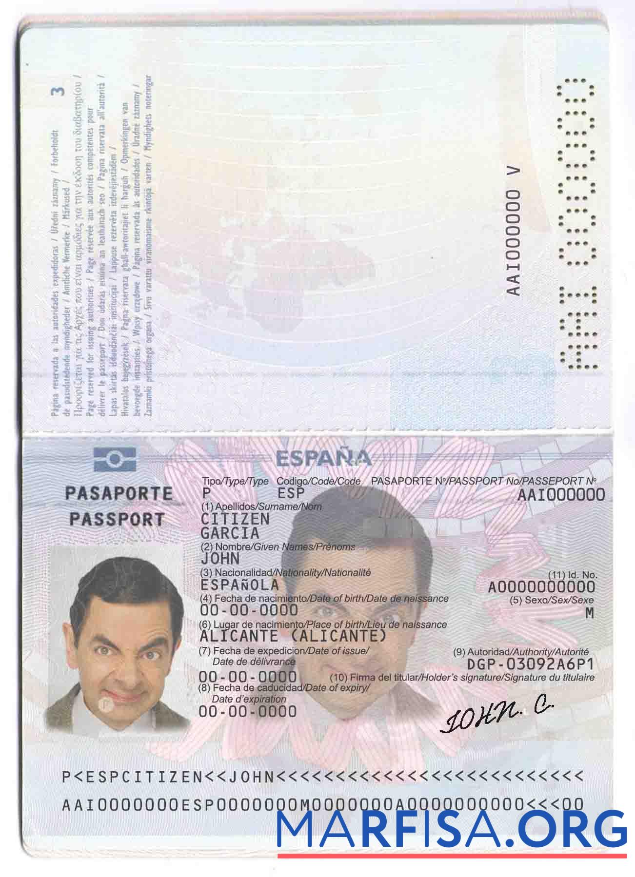 Realistic Spain passport (till 2015) template